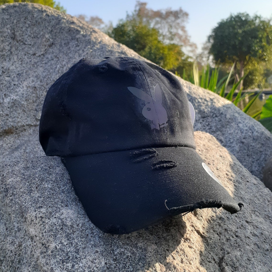 Rabbit Embroidered Baseball Cap - Adjustable Cotton Dad Hat, Unisex, Black - View #4