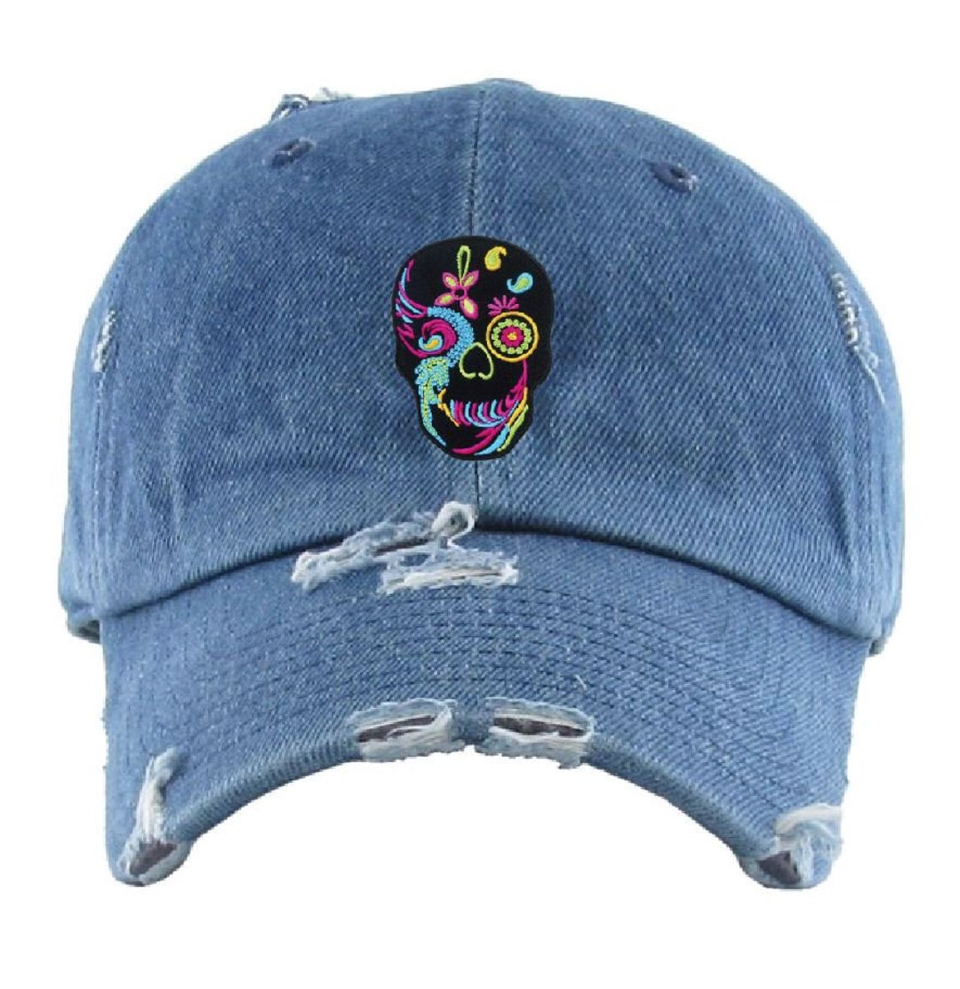 Dia De Los Muertos Sugar Skull Day of Dead Patch Trucker Hat Cap with Chain DIA DE LOS MUERTOS - SUGAR SKULL HAT – PROVOK LA main image 2