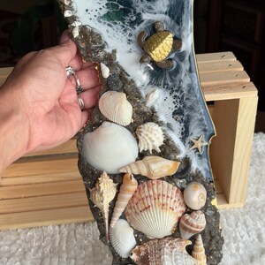 Florida Coastal Wall Art – Large Florida Resin Wall Hanging with Real Shells, Sand, Starfish & Sea Turtle, Beach House Decor, Ocean Lover