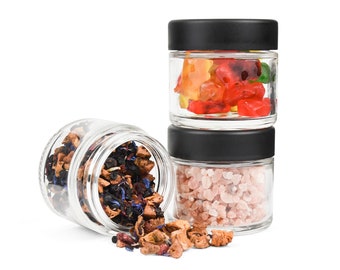 Clear 2 oz Glass Jar w/Black Lid - Glass Candle Jar - DIY Candle Jars -  Lip Balm Cosmetic Makeup Lotion Beauty Supply Balm Sugar Scrub Salt