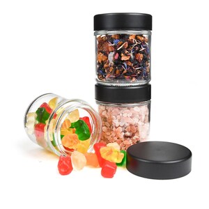 Frasco de vidrio transparente de 4 oz con tapa negra - Frasco de vela de vidrio - Frascos de velas de bricolaje - Bálsamo labial Loción de maquillaje cosmético Bálsamo de belleza Bálsamo Azúcar Exfoliante Sal