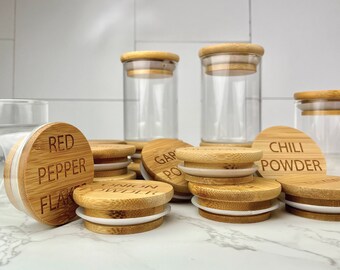 Human Objects - Custom Etched 4oz Bamboo Lid Spice Jars - Personalize Your Bamboo Lid Jars - Christmas Gift