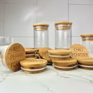 Human Objects - Custom Etched 4oz Bamboo Lid Spice Jars - Personalize Your Bamboo Lid Jars - Christmas Gift
