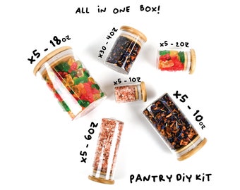 55 Piece Spice Jar Kit - Bamboo Lid Spice Jars | Pantry Christmas Gift | Pantry & Housewarming Gift  | DIY Kit | Birthday Gift