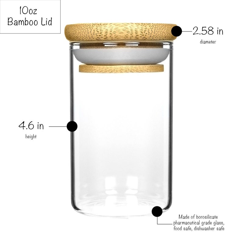 Frascos grandes de especias de bambú, frascos de especias, frascos de especias con tapa de madera, frascos de especias de vidrio, frascos de vidrio con tapa de bambú, frasco de tapa de madera de 10 oz, frasco de especias de 295 ml imagen 3