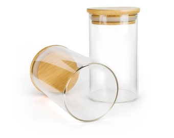 Large Bamboo Spice Jars, Spice Jars, Wooden Lid Spice Jars, Glass Spice Jars, Bamboo Lid Glass Jars, 10oz Wood Lid Jar, 295ml Spice Jar