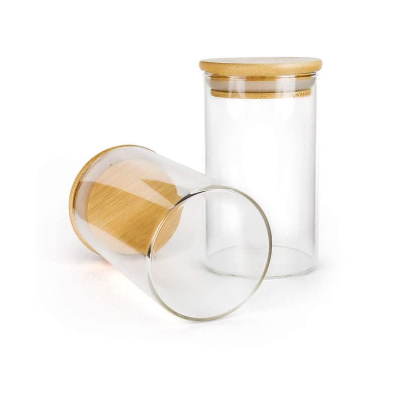 Frascos grandes de especias de bambú, frascos de especias, frascos de especias con tapa de madera, frascos de especias de vidrio, frascos de vidrio con tapa de bambú, frasco de tapa de madera de 10 oz, frasco de especias de 295 ml imagen 1