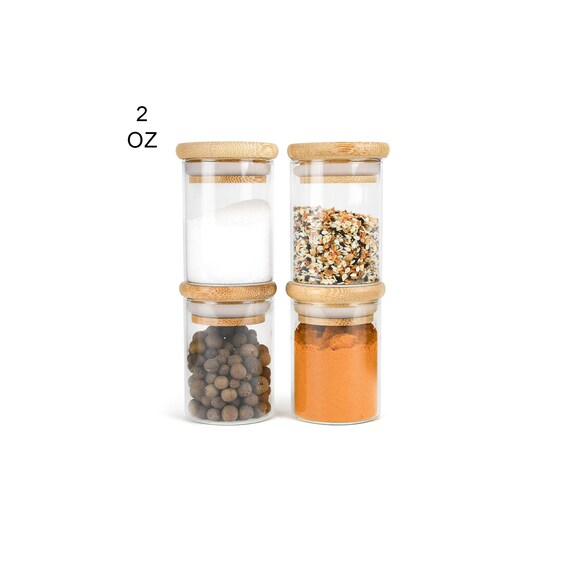 8 Piece Borosilicate Glass Jars with Bamboo Air Tight Lids (2oz