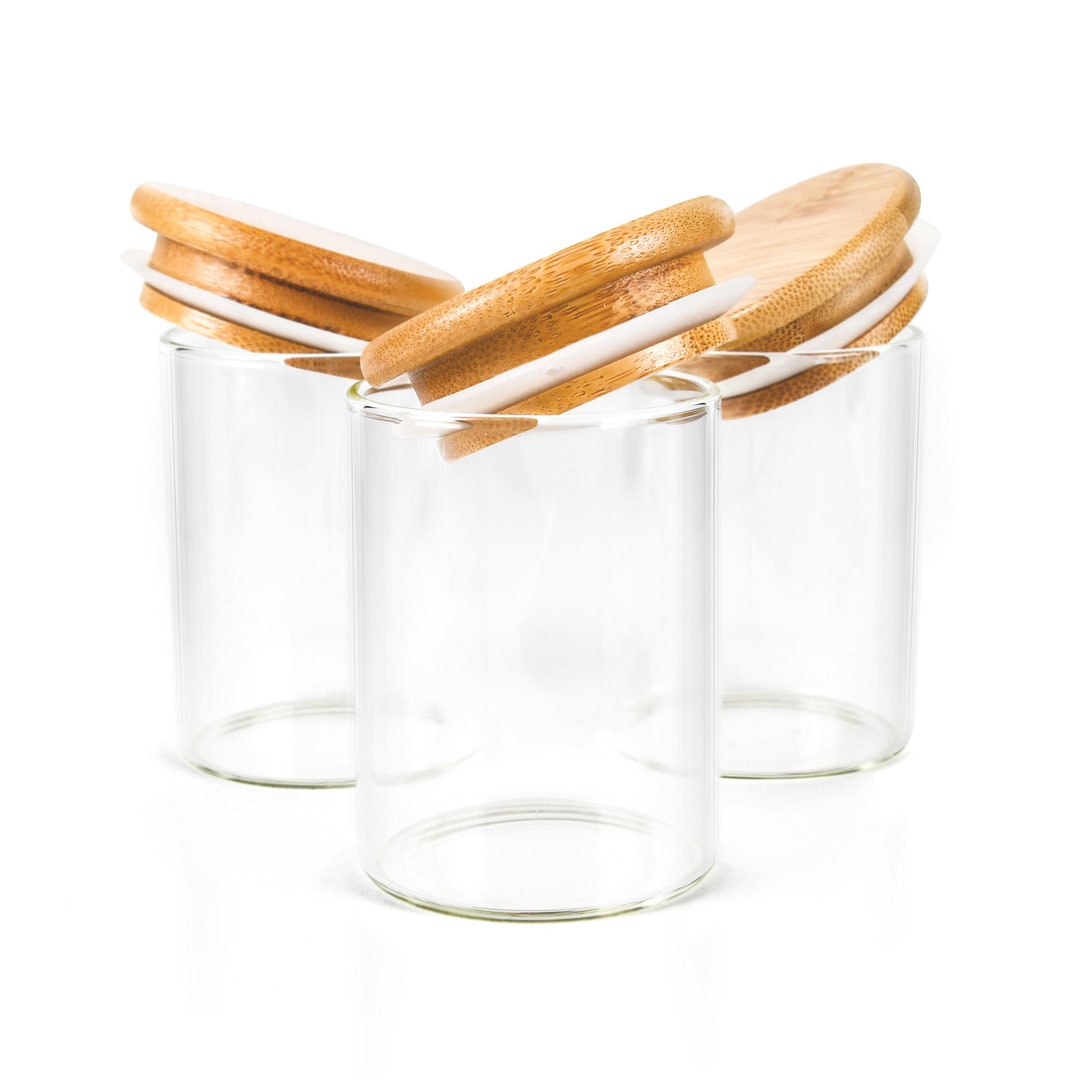 Set of 6 micro 18oz Kitchen Pantry Storage Glass Jars With Airtight Bamboo  Seal Lid 