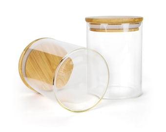 Large Bamboo Spice Jars, Spice Jars, Wooden Lid Spice Jars, Glass Spice Jars, Bamboo Lid Glass Jars, 18oz Jar, 532ml Spice Jar,Candle Jar
