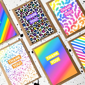 Biglietti di ringraziamento arcobaleno / Biglietti di auguri colorati / Biglietti di ringraziamento per matrimonio / Confezione multipla di ringraziamenti per compleanno / Biglietti di ringraziamento per insegnanti A6