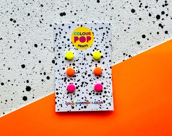Set neonoorbellen | Kleine oorbellen van polymeerklei | Handgemaakte heldere en kleurrijke sieraden | Dopamineverband | Verguld | Cadeau voor haar