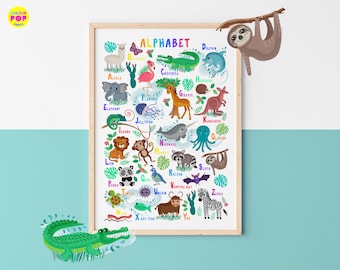 Animal Alphabet Print | Alphabet Wall Art | ABC Nursery Art | Animal Alphabet Kids Print | Kids Wall Art | Kids room decor | Nursery Posters