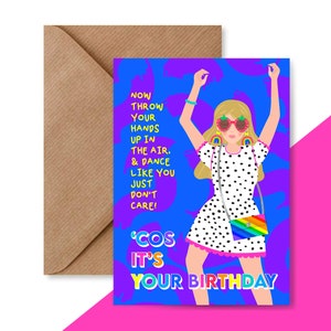 carte d'anniversaire de danseuse | Carte de voeux illustrée Lady Dance | Cartes postales contemporaines lumineuses et colorées | Carte de 5 x 7 pouces | Enveloppe kraft