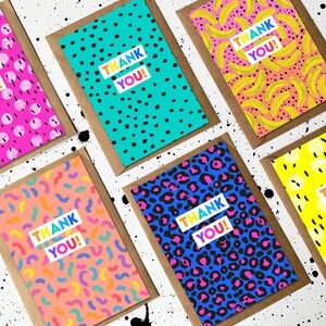Tarjetas de agradecimiento / Tarjetas de felicitación / Tarjetas brillantes y coloridas / Tarjetas de agradecimiento contemporáneas / Tarjetas abstractas / Paquete mixto de 6 tarjetas A6