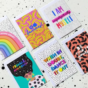 Fun Quotes Postcard Pack |  Positive Art Postcard Set | Motivational A6 Mini Prints | Rainbow Affirmation Art Prints | Slogan Text Postcards