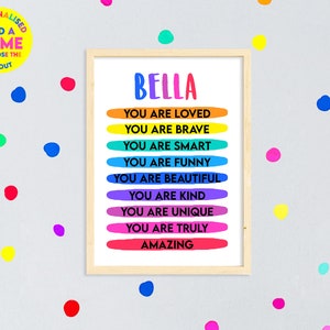 Personalised Positive Affirmations Rainbow Print | Kids Motivational Wall Art | Positive Mindset Poster | Inspirational Quote Self Care Art