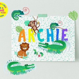 Personalised Baby Gift Animal Name Print | Jungle Fever Kids Name Print Gift | Personalised Animal Name Print | Kids Nursery Print Wall Art