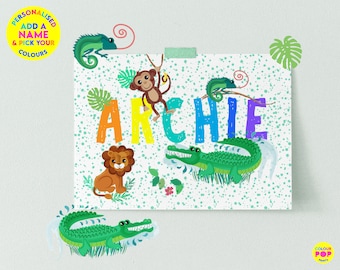 Personalised Baby Gift Animal Name Print | Jungle Fever Kids Name Print Gift | Personalised Animal Name Print | Kids Nursery Print Wall Art