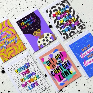 Motivational Quote Postcard Pack | Positive Slogan Art Postcard Set | Inspirational A6 Mini Prints | Self Care Gift | Girl Power Rainbow Art