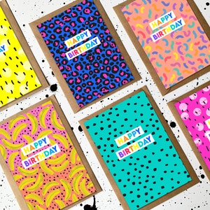 Birthday cards | Greeting cards | Bright & Colourful cards | Contemporary birthday cards | Abstract cards | Mixed pack of 6 A6 cards