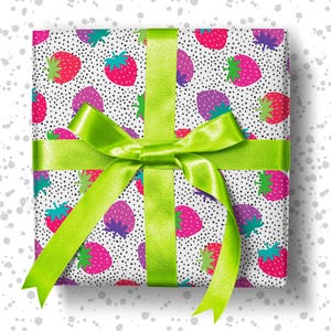 Erdbeeren Geschenkpapier | Niedliche & bunte Obst Geschenkverpackung | Luxus Mädchen Geschenk Verpackung | Umweltfreundliches recycelbares Geschenkpapier