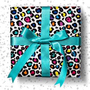 Rainbow Leopard Print Wrapping Paper | Colourful Present Wrap | Luxury Gift Wrap | Eco Friendly Recyclable Wrapping Paper | Rainbow Gift Tag