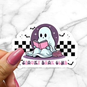 Upiorny Klub Książki Uroczy Czytanie Duch Halloween Retro Bullet Journal Naklejka Planner Naklejka na Jesień Czytanie Książki Czytelnik Tarot Upiorny Sezon