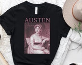 Jane Austen Portrait Retro Tee Classic Literature Poster Shirt for Librarian Reading Lit Teacher for Pride and Prejudice Lover