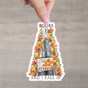 Books Fall Open and I Fall In Bookish Autumn Sticker for Book Journal Reading Bullet Journal Fall Planner Stickers Reader Seasonal Sweater