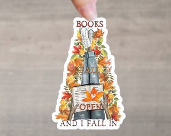 Books Fall Open and I Fall In Bookish Autumn Sticker for Book Journal Reading Bullet Journal Fall Planner Stickers Reader Seasonal Sweater