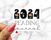 2024 Reading Journal Bookish Gift Booktok Bookstagram Flowers and Books cute Custom Bookish Journal Cover Decal for Reading Tracker