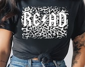 READ Rocker Grunge Bookish Shirt for Librarian Black Leopard Bibliophile Gift for Bookish Friend Gift Vintage Reader Shirt