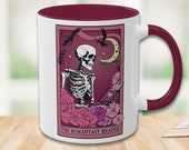 The Romantasy Reader Tarot Card Mug Spooky Book Skeleton Sticker for Reader BookTok Tea Coffee Mug for Book Club Smut Reader