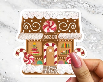 Gingerbread Bookstore Holiday Bookish Sticker Merry Bookmas Sticker Book Club Christmas Gift under 5 For Bookish Friend