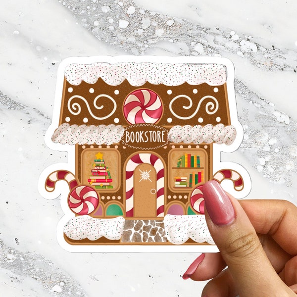 Gingerbread Bookstore Holiday Bookish Sticker Merry Bookmas Sticker Book Club Christmas Gift under 5 For Bookish Friend