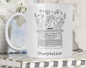 Storyteller Personalized Floral Typewriter Mug for Writer Published Author Gift Bestselling Writer Christmas Present for Writers