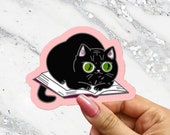 Kitty on Book Pink Bookish Sticker for Readers Cute Bookish Sticker for Book Cart Reading Journal Hydroflask Sticker Cat Lover Sticker Gift