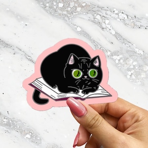 本に乗った子猫 読者のためのピンクの本っぽいステッカー ブックカート用のかわいい本っぽいステッカー 読書日記 ハイドロフラスクステッカー 猫好きのステッカーギフト