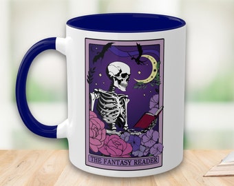 Copy of The Romantasy Reader Tarot Card Mug Spooky Book Skeleton Sticker for Reader BookTok Tea Coffee Mug for Book Club Smut Reader