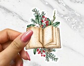 Christmas Reading with Greenery Holiday Bookish Sticker Merry Bookmas Book Club Christmas Gift under 5 Bookish Friend Cute BookTree Booktok