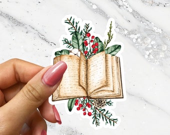Christmas Reading with Greenery Holiday Bookish Sticker Merry Bookmas Book Club Christmas Gift under 5 Bookish Friend Cute BookTree Booktok