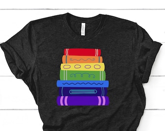 Subtle Pride Bookstack Tshirt for Reader Pride Month Read Banned Queer Books Librarian Tee