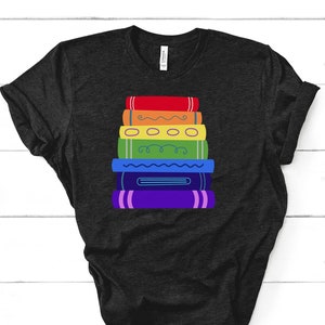Subtle Pride Bookstack Tshirt for Reader Pride Month Read Banned Queer Books Librarian Tee image 1
