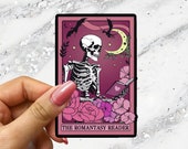 The Romantasy Reader Tarot Card Sticker Spooky Books Skeleton Sticker for Reader BookTok Reading Journal Sticker for Tarot Reader Cute