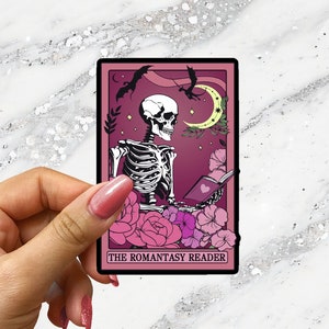 The Romantasy Reader Tarot Card Sticker Spooky Books Skeleton Sticker for Reader BookTok Reading Journal Sticker for Tarot Reader Cute