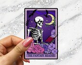 The Fantasy Reader Tarot Card Sticker Spooky Books Skeleton Sticker for Reader BookTok Reading Journal Sticker for Tarot Reader Cute