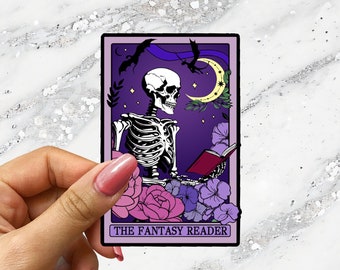 The Fantasy Reader Tarot Card Sticker Spooky Books Skeleton Sticker for Reader BookTok Reading Journal Sticker for Tarot Reader Cute