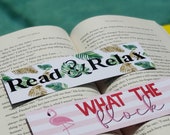 Summery Bookmark Beautiful Colorful Tropical Book mark Gift for Book Lovers Flamingo What The Flock Pink Bookmark Read & Relax Monstera