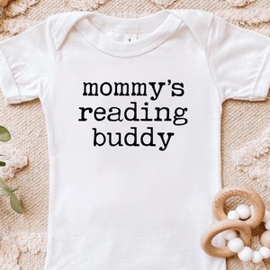 Mommy's Reading Buddy Future Bookworm Infant Jersey Bodysuit Bookish Baby Mothers Day present Librarian Teacher Funny Nerdy Baby Shower Gift